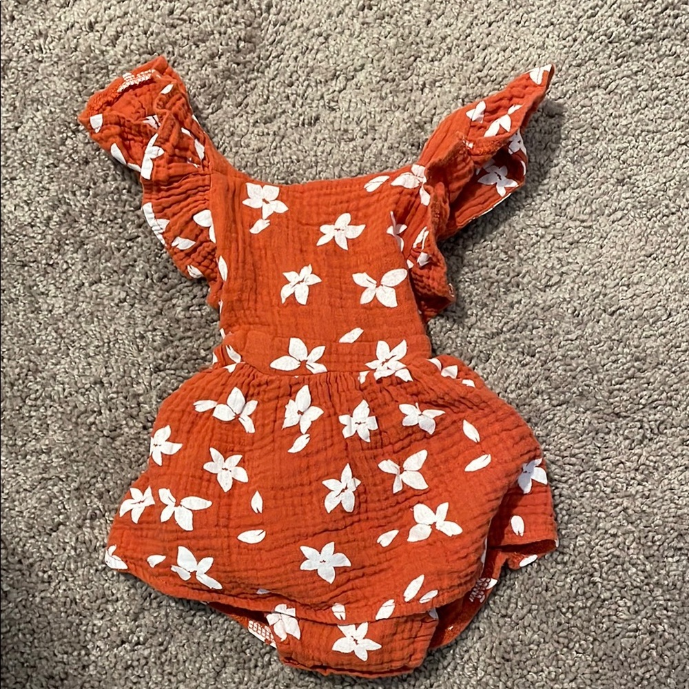 Orange Floral Baby Romper